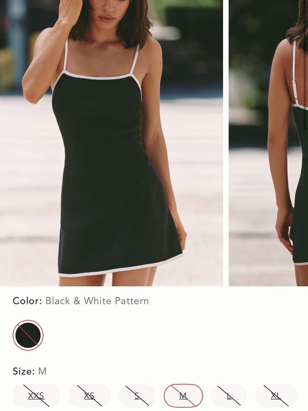 Black Ribbed Slip Dress with White Trim — Women’s Chemise